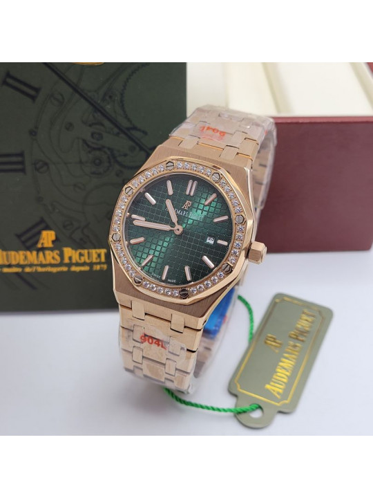 New Women`s Audemars Piguet Royal Oak Green face Wrist Watch with Studs | Gold